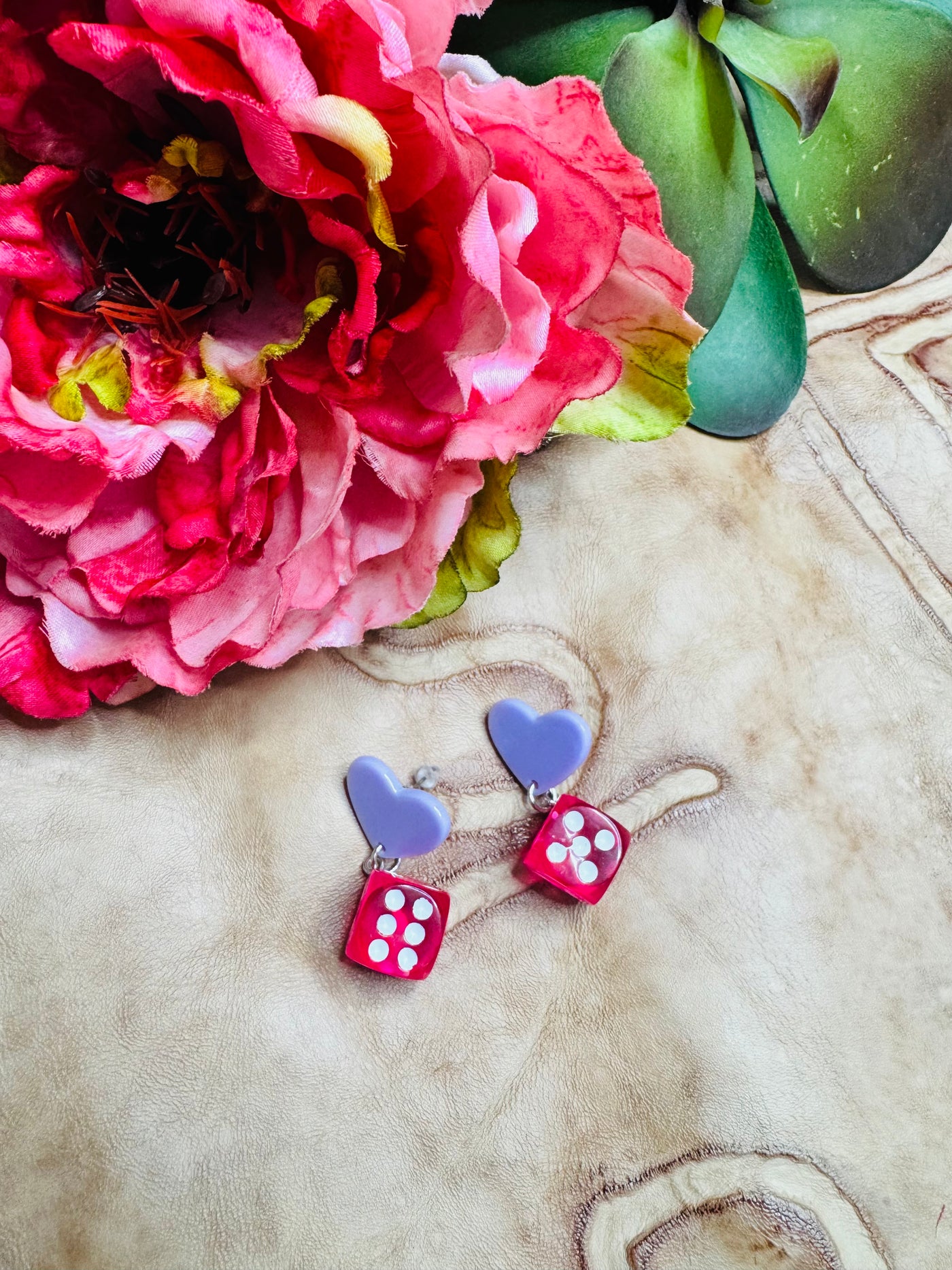 Pink & Purple Dice Earrings