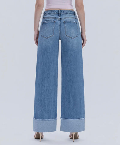 High Rise Cuffed Wide Jeans