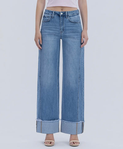 High Rise Cuffed Wide Jeans