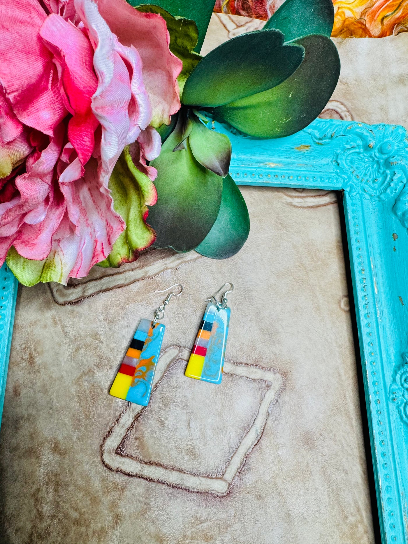 Turquoise Multi Colored Slab Earrings