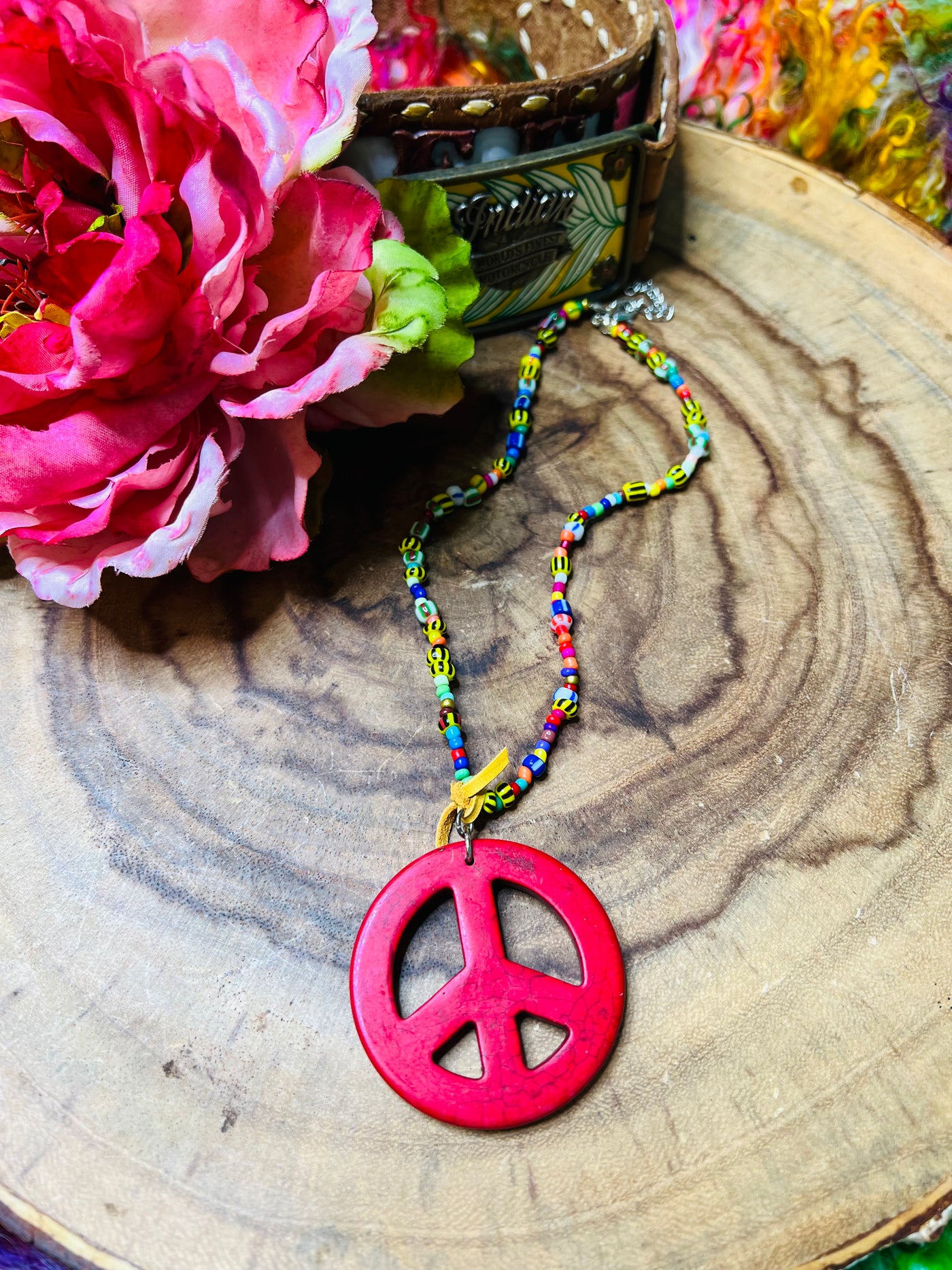 Red Peace Beaded Necklace