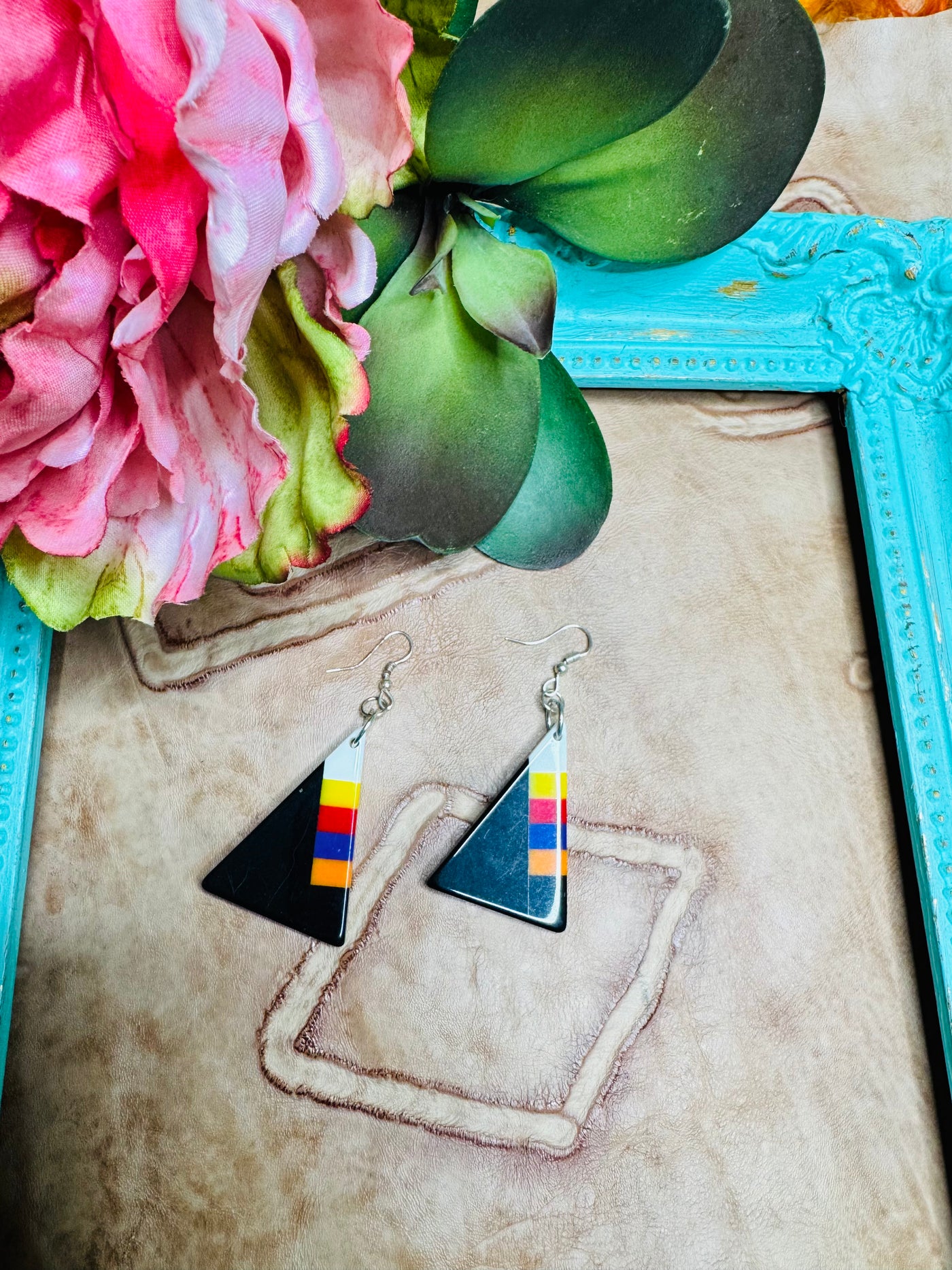 Black Multi Colored Slab Earrings