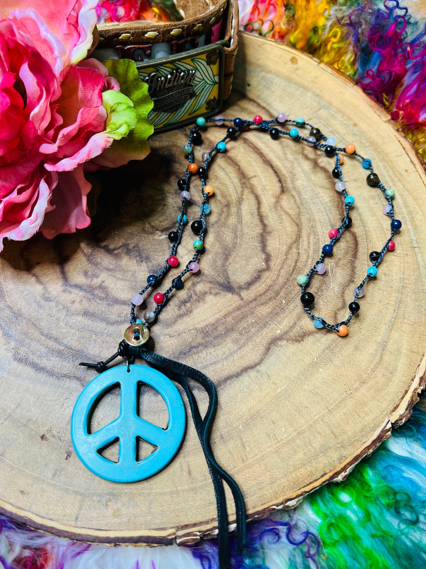 Turquoise Peace Beaded Necklace