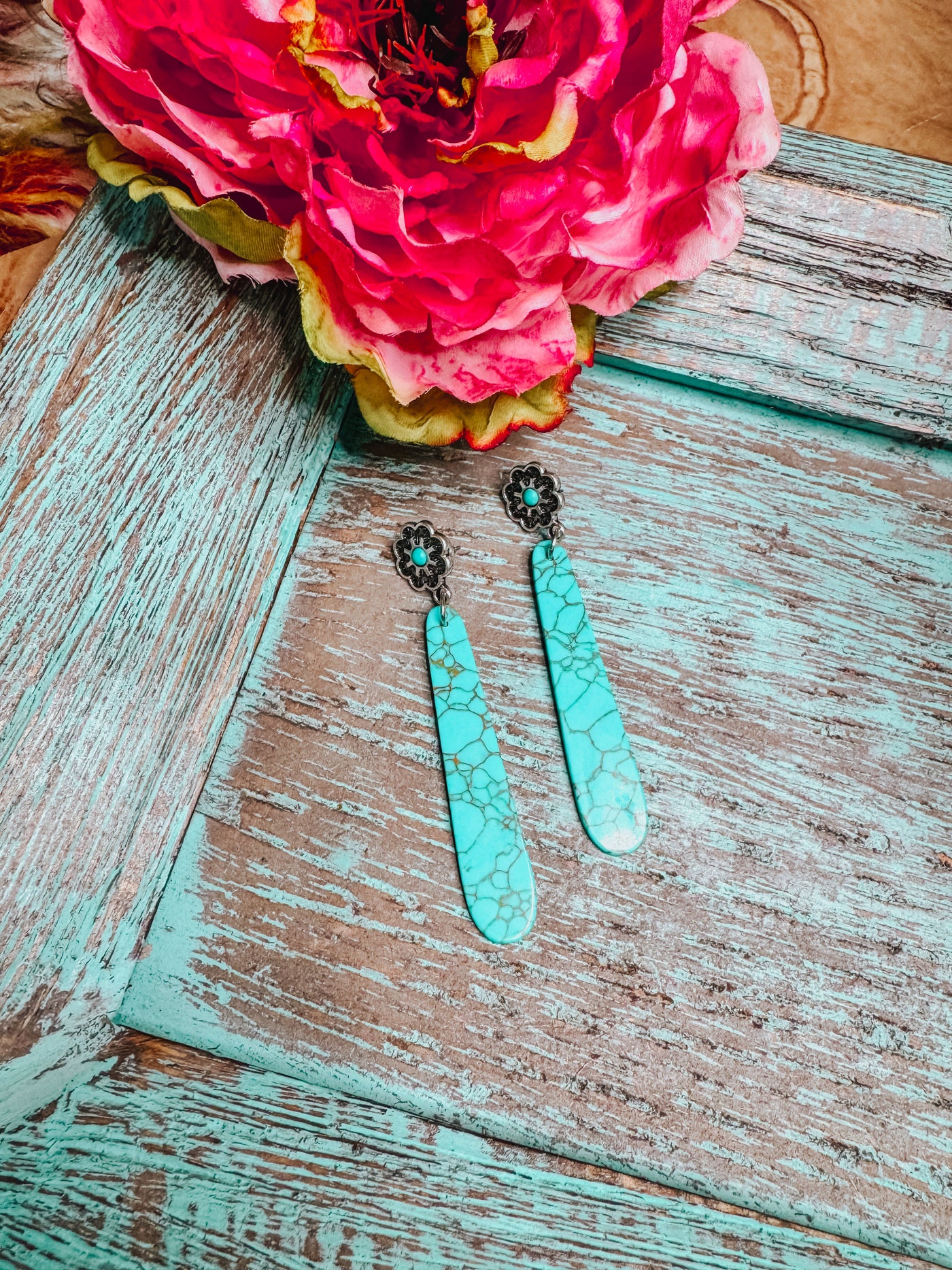 Silver & Turquoise Slab Earrings