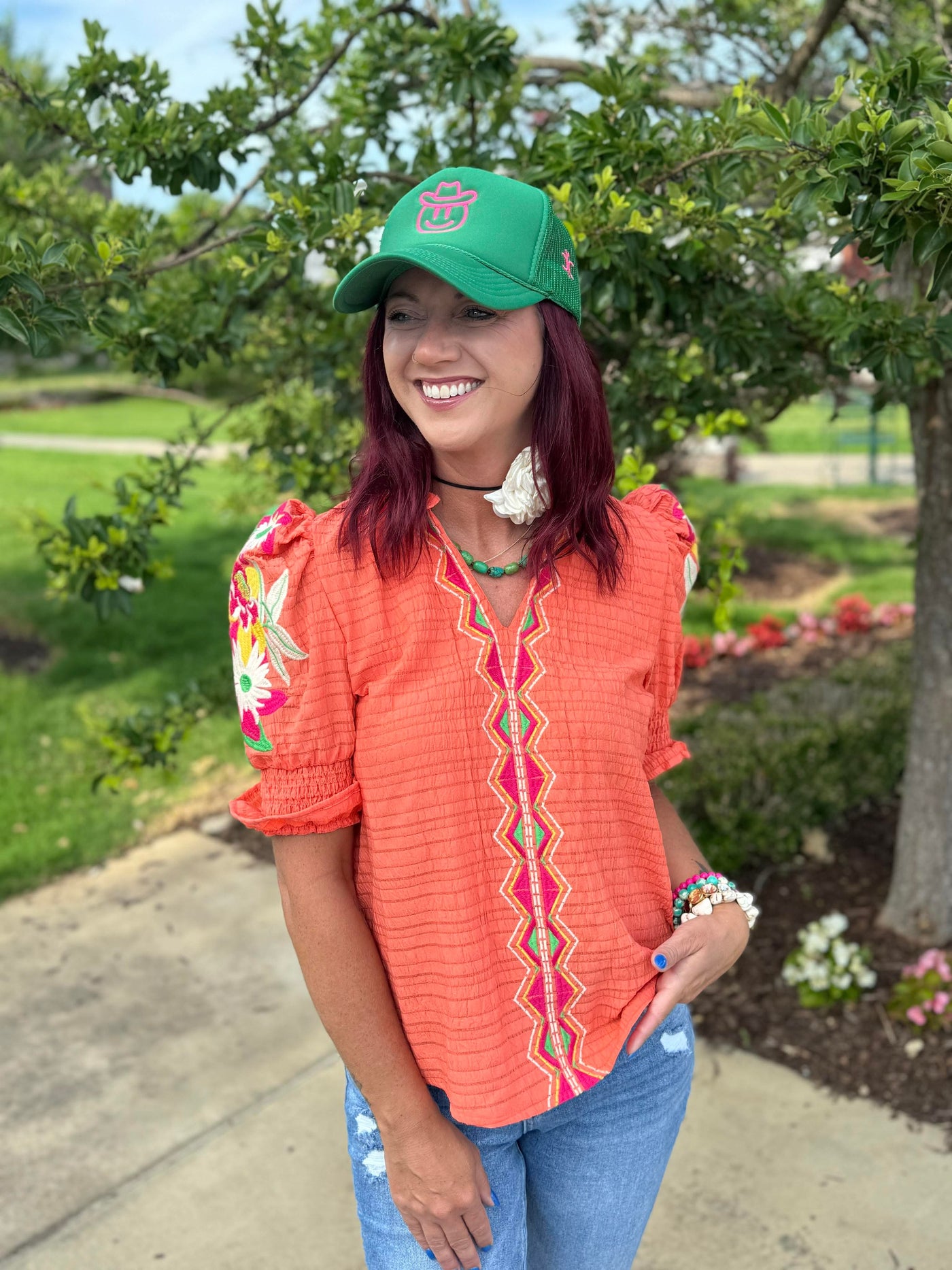 Orange Embroidery Top
