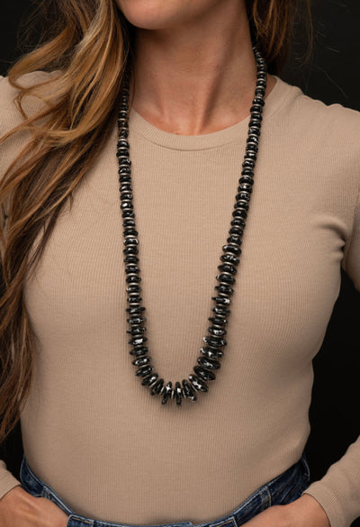 Pearl and Black Disc Necklace