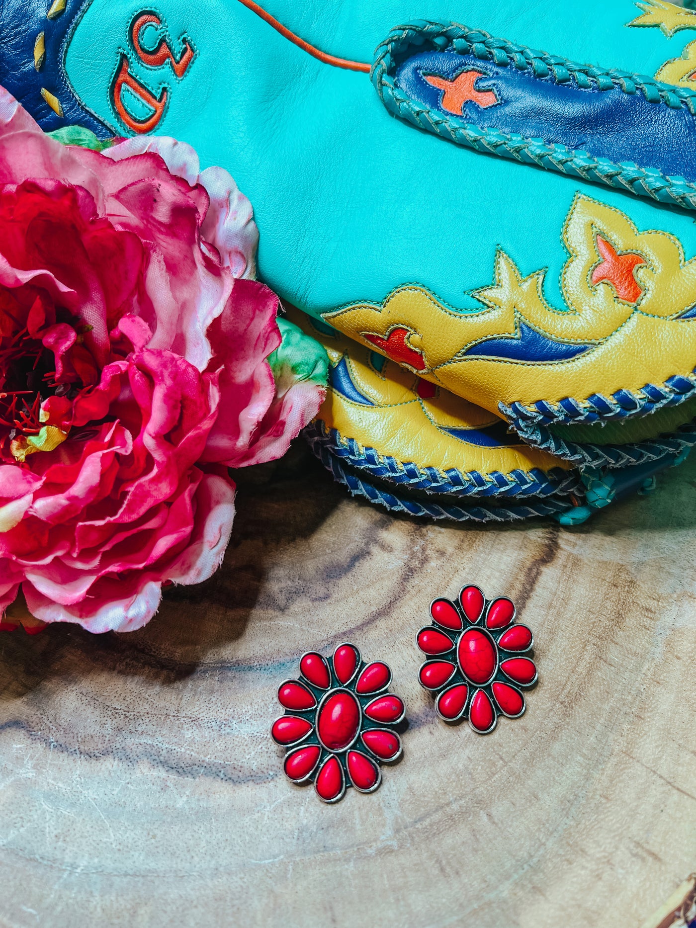 Red Flower Cluster Earrings