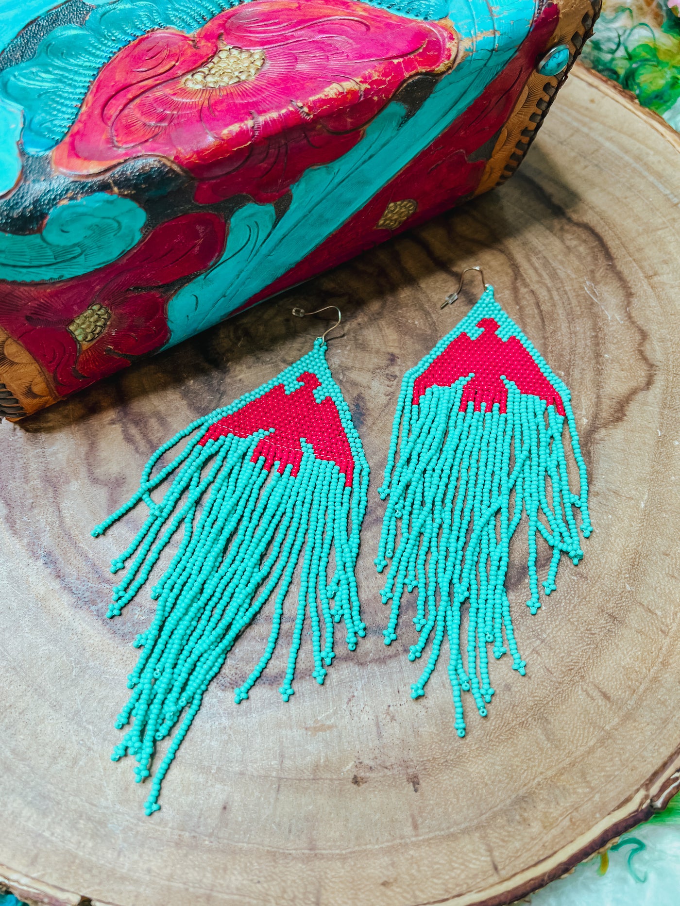 Turquoise and Red Thunderbird Earrings