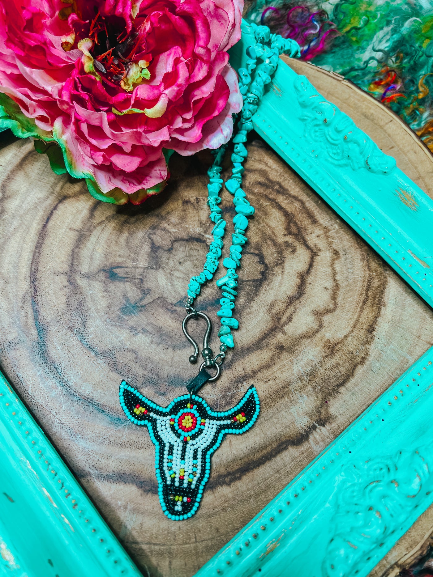 Beaded Skull Turquoise Necklace