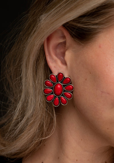 Red Flower Cluster Earrings
