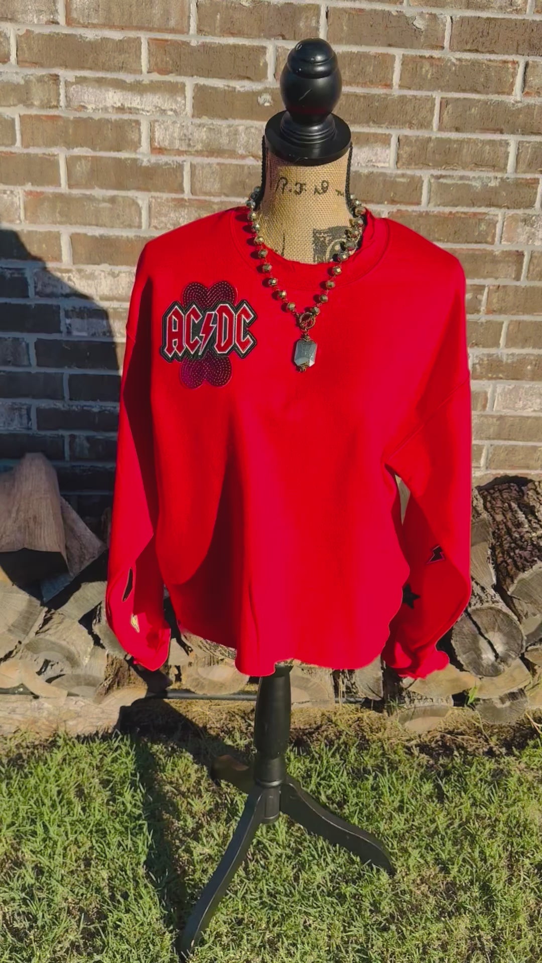 3D Red AC/DC Crew Neck