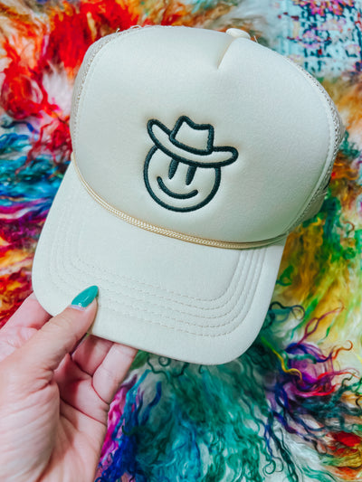 Happy Cowboy Cream Trucker Hat
