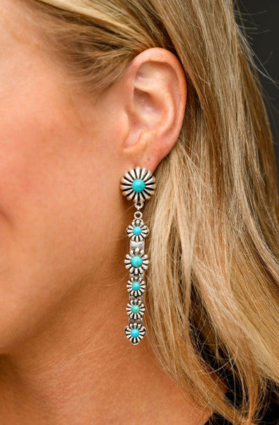 Silver Earrings with Turquoise Flower