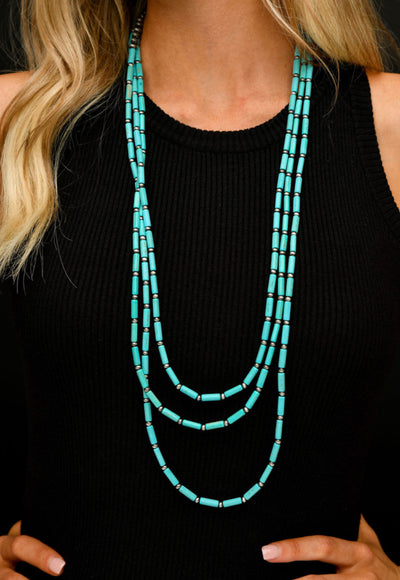 Three Strand Long Turquoise Necklace