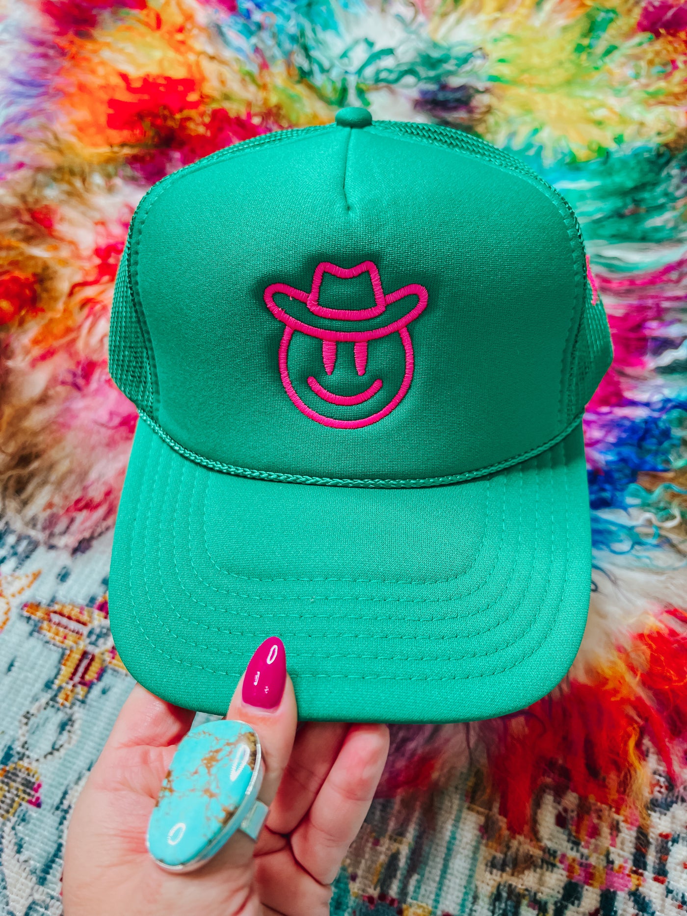 Happy Cowboy Green & Pink Trucker Hat